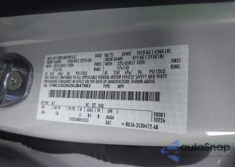 2025 Ford Escape Active z USA, uszkodzony, nr VIN 1FMCU0GN2SUB47883